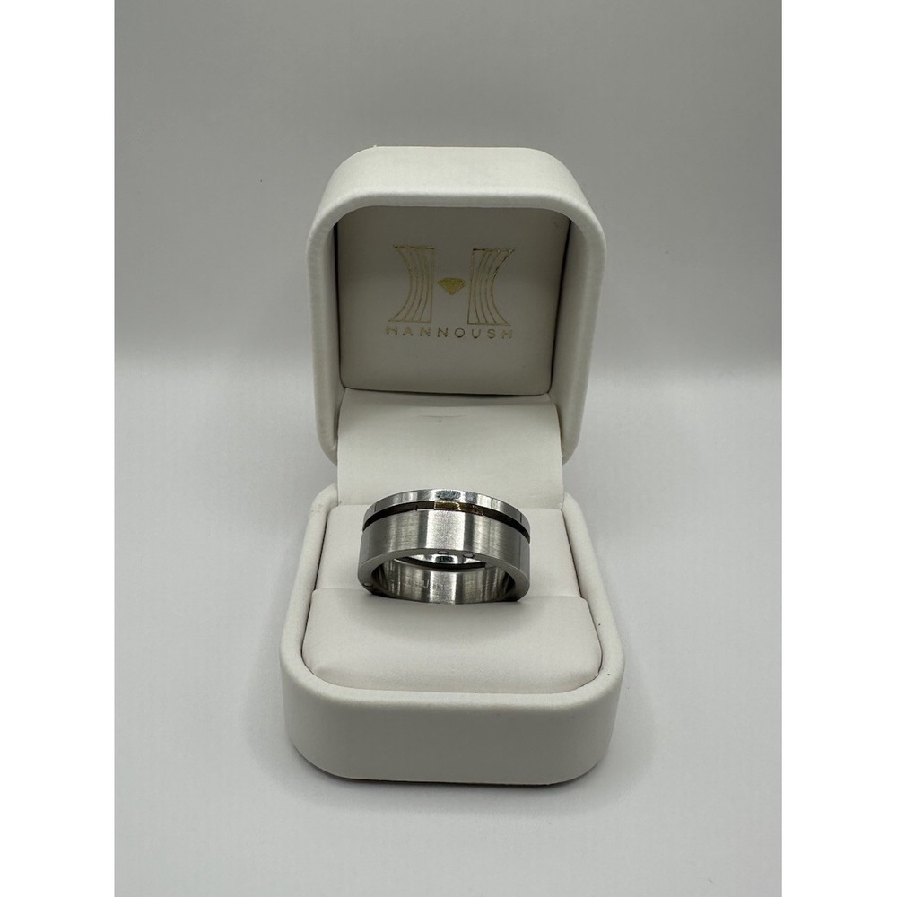 18K Stainless Steel Men's Wedding Band Size 9 With Box Hannoush